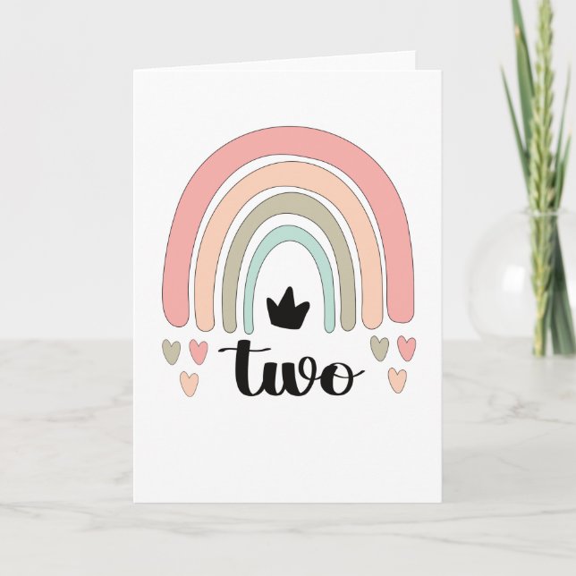 2:a födelsedagen Boho Rainbow Party Kids 2 år gamm Kort (Framsida)