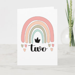 2:a födelsedagen Boho Rainbow Party Kids 2 år gamm Kort
