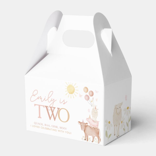 2:a födelsedagen Boskap Barnyard Party Girls Presentaskar (Framsidan Sidan)