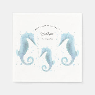 2:a födelsedagen Dusty Blue Seahorse Pappersservett