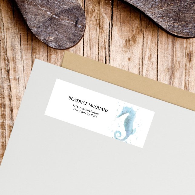 2:a födelsedagen Dusty Blue Seahorse Returadress Etikett (Watercolor Seahorse Return Address Label)