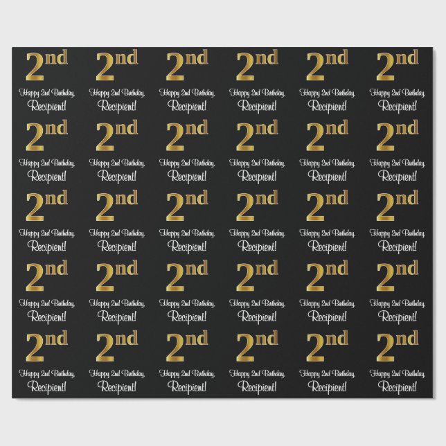 2:a födelsedagen: Elegant Luxurious Faux Guld Se n Presentpapper (Platt)