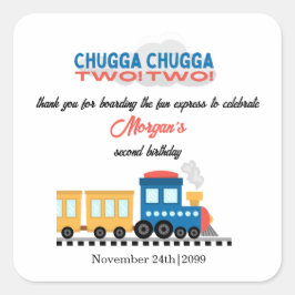 2:a födelsedagen färgad Tecknad Tåg Fyrkantigt Klistermärke