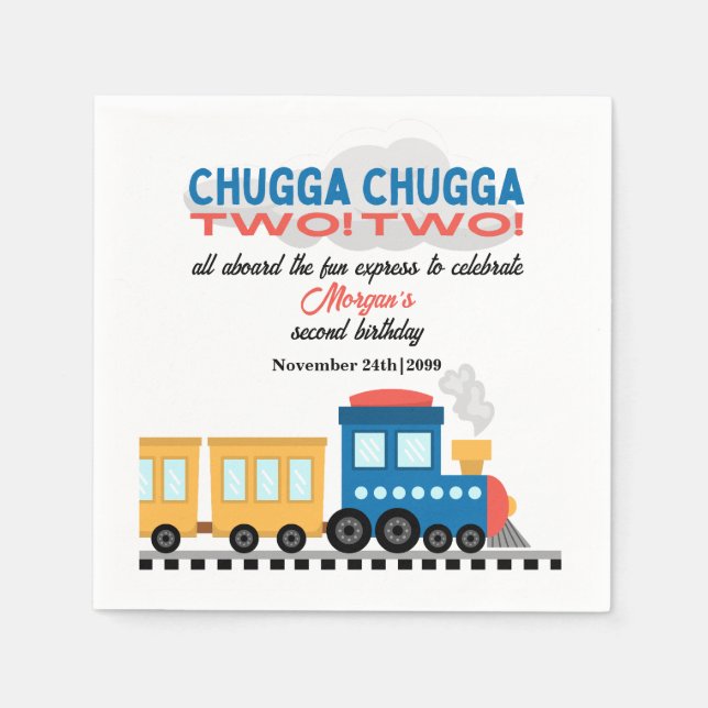 2:a födelsedagen färgad Tecknad Tåg Pappersservett (Framsidan)