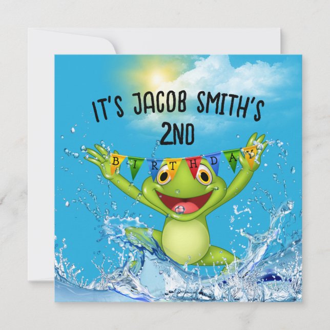 2:a födelsedagen Frog Jumpling i Vatten Inbjudningar (Framsida)