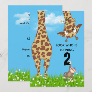 2:a födelsedagen Giraffe i gräs Inbjudningar