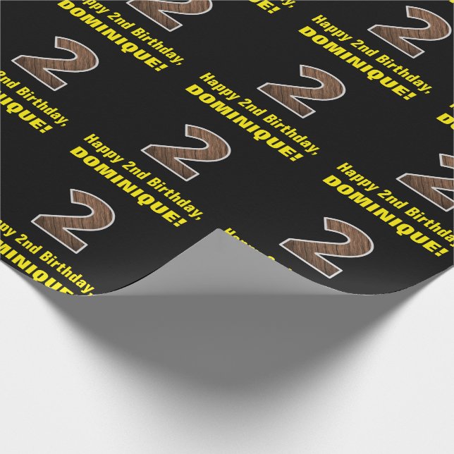 2:a födelsedagen: Namn & Faux Wood Grain Mönster " Presentpapper (Hörn)