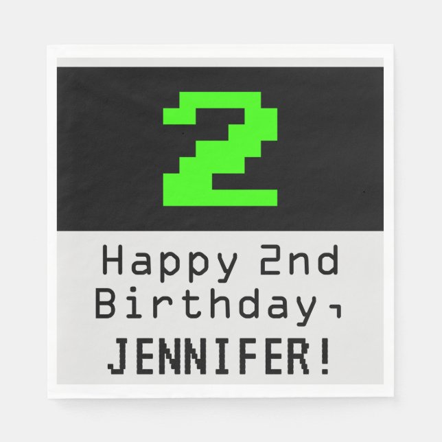 2:a födelsedagen - Nerdy/Geeky Stil "2" och Namn Pappersservett (Framsidan)