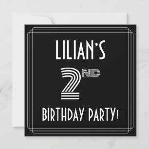 2:a födelsedagen Party: Art Deco Stil w/eget namn Inbjudningar