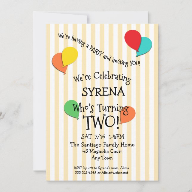 2:a födelsedagen Party Lägg till en inbjudan till  (Framsida)