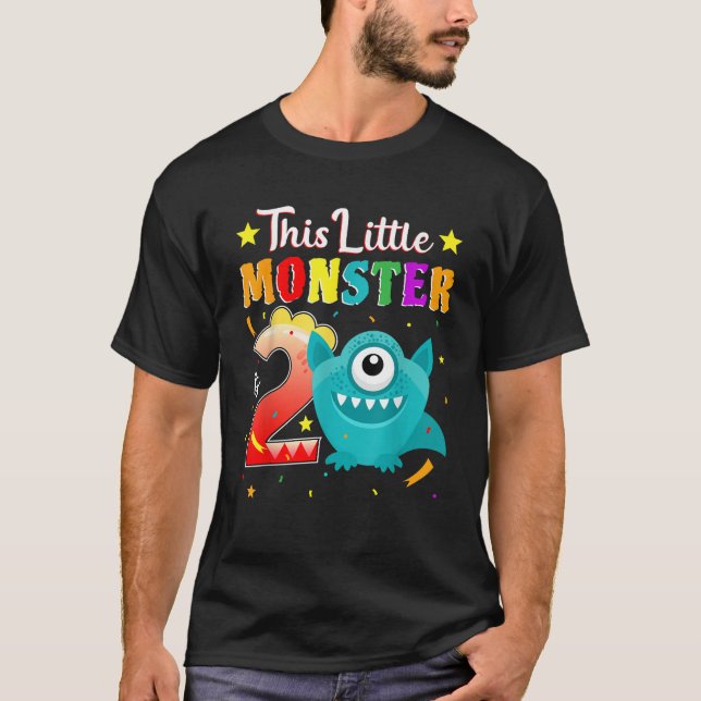 2:a födelsedagen Party månster 2 år T Shirt (Framsida)