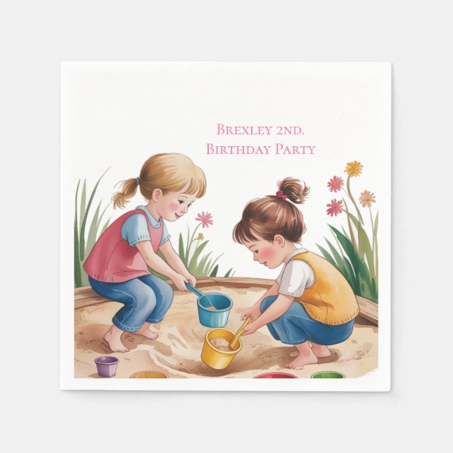 2:a födelsedagen Sandbox Girl Party Pappersservett (Framsidan)
