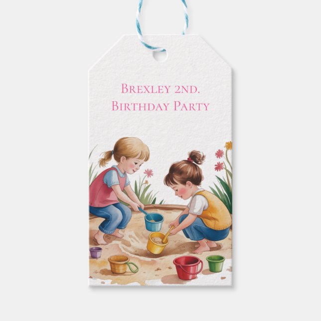 2:a födelsedagen Sandbox Girl Party Tack Presentetikett (Framsidan)