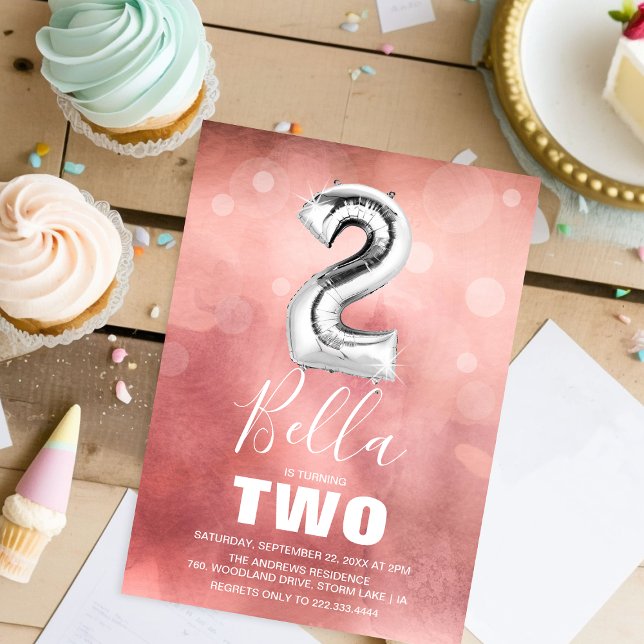 2:a födelsedagen Silver | Girly Rosa Party Inbjudningar (Skapare uppladdad)