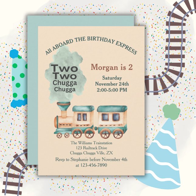 2:a födelsedagen Tåg Party - alla vattenfärger i h Inbjudningar (Skapare uppladdad)