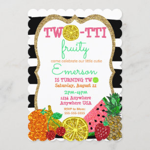 2:a födelsedagen Tutti Frutti glitter Inbjudningar