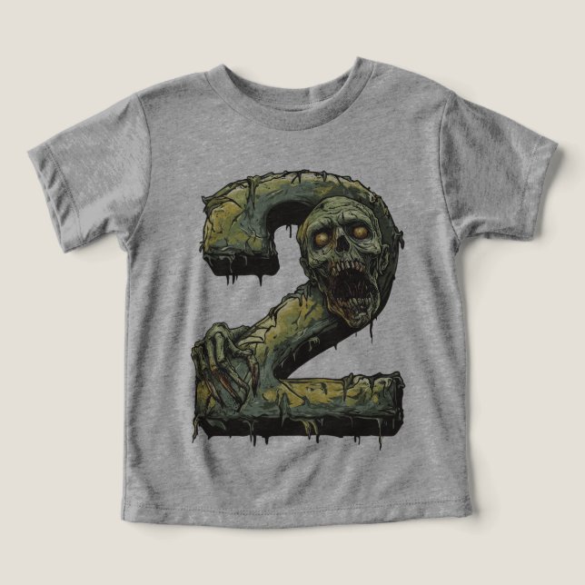 2:a födelsedagen Zombie Halloween Theme 2-årsjubil T Shirt (Design Framsida)