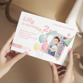 2:a födelsedagsflickan Cute-fotobåge-inbjudan Tilläggskort