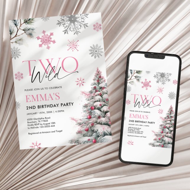 2:a födelsedagsinbjudan, 2 Vilders Rosa födelsedag Inbjudningar (Skapare uppladdad)