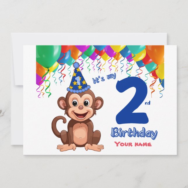 2:a födelsedagsinbjudan, Monkey Party personalize Inbjudningar (Framsida)