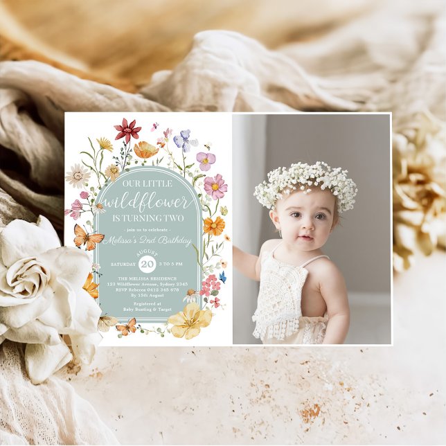 2:a födelsedagsinbjudan till Girl Wildblomma Inbjudningar (Skapare uppladdad)
