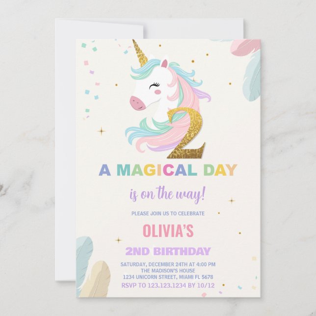 2:a födelsedagsinbjudan till Unicorn Birthday Inbjudningar (Framsida)