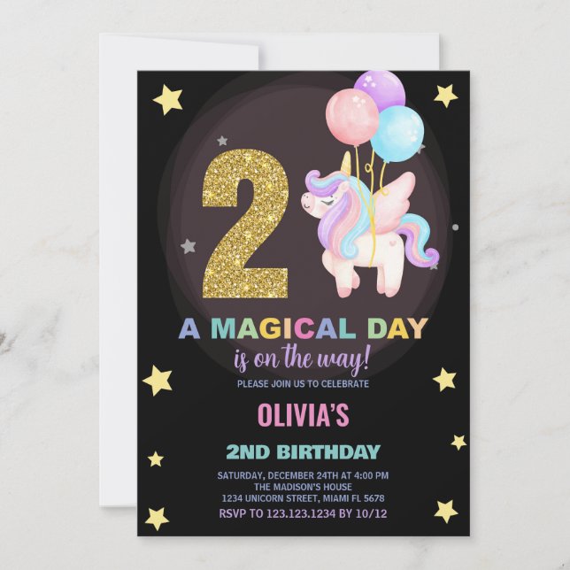 2:a födelsedagsinbjudan till Unicorn Birthday Inbjudningar (Framsida)