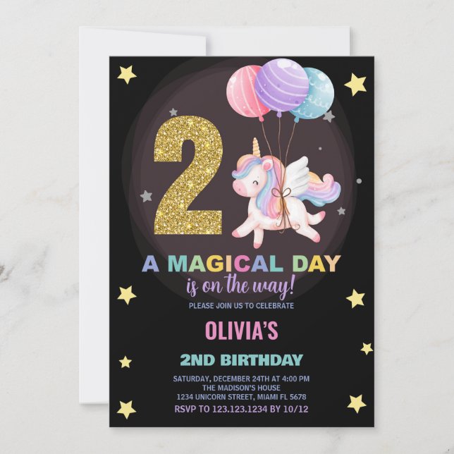 2:a födelsedagsinbjudan till Unicorn Birthday Inbjudningar (Framsida)