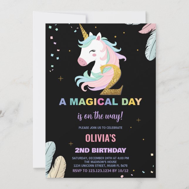 2:a födelsedagsinbjudan till Unicorn Birthday Inbjudningar (Framsida)