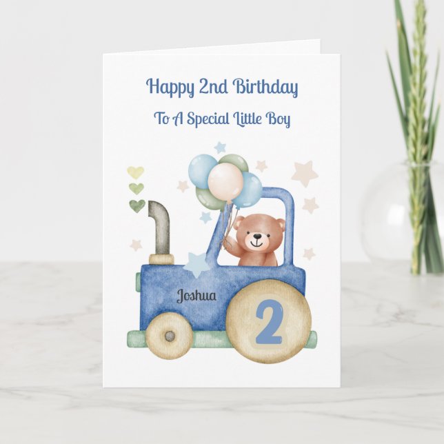 2:a födelsedagskoraktorn Teddy Birthday Boy Card Kort (Framsida)