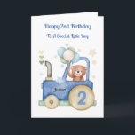 2:a födelsedagskoraktorn Teddy Birthday Boy Card Kort<br><div class="desc">Detta andra födelsedagskort är lämpligt för en son,  sonson eller vän. Konstruktionen omfattar en leksak blå traktor och en grönt traktor med en ballong insida.</div>
