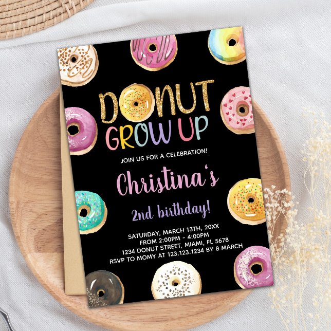 2:a inbjudan på födelsedagen till Golden Glitter (2nd Golden Glitter Donut Birthday Invitations)