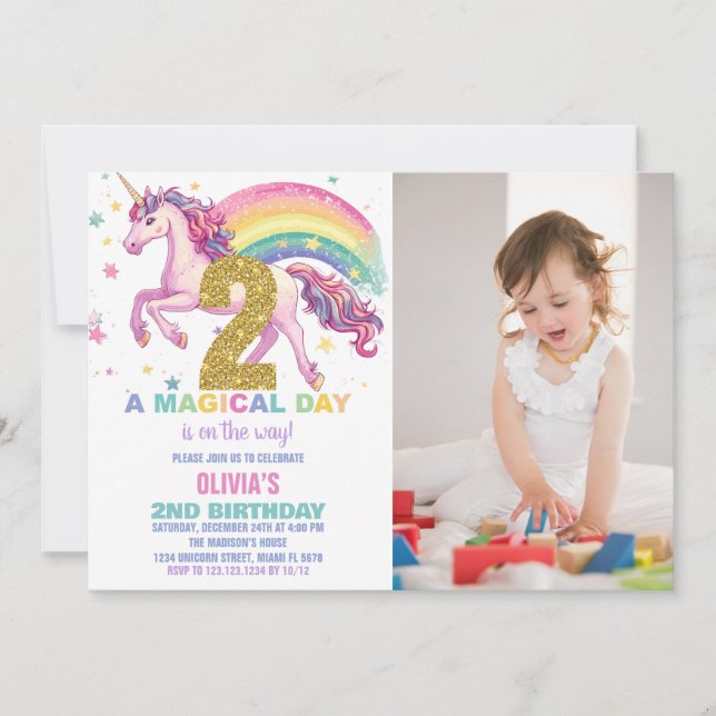 2:a jakten på Unicorn Birthday med bild Inbjudningar (Framsida)