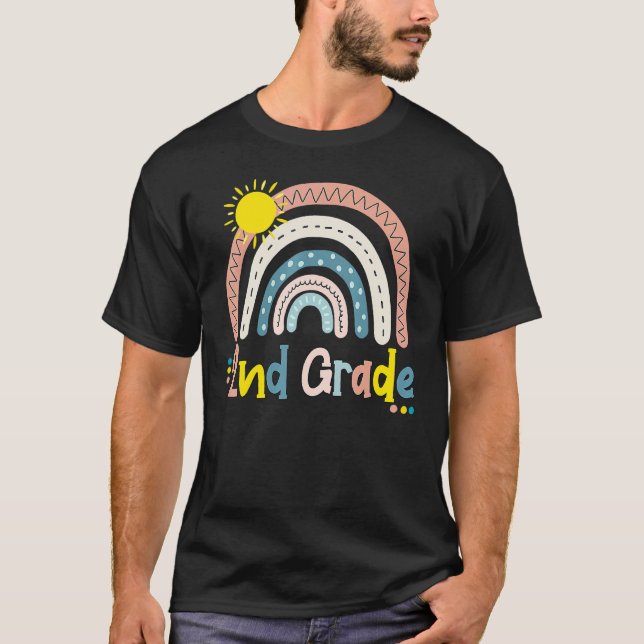 2:a klass Boho regnbåge lärare elev sista dagen i T Shirt (Framsida)