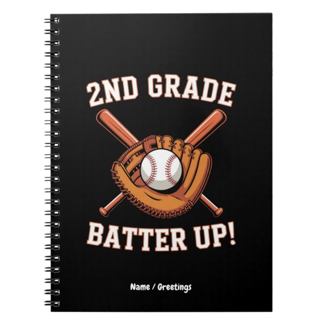 2:a klass första dagen Batter Upp Baseball Skola Anteckningsbok (Framsidan)