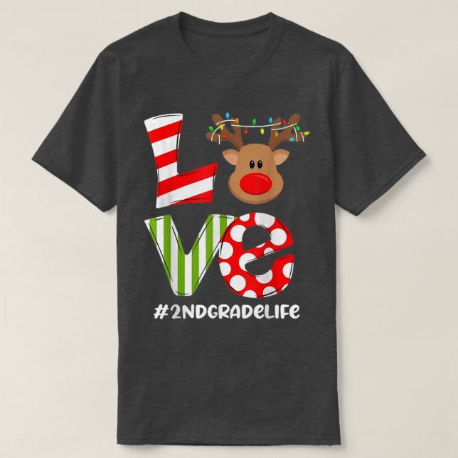 2:a Klass Kärlek Reindeer Light Julafton Reindeer  T Shirt (Design framsida)