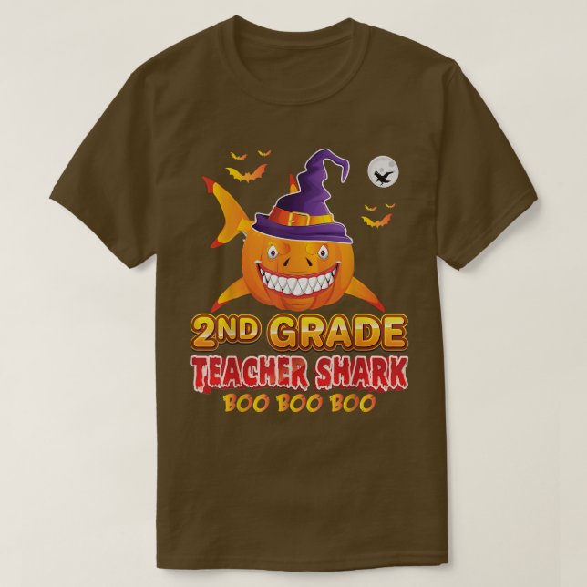 2:a Klass-läraren Shark Boo Pumpkin Halloween Seco T Shirt (Design framsida)
