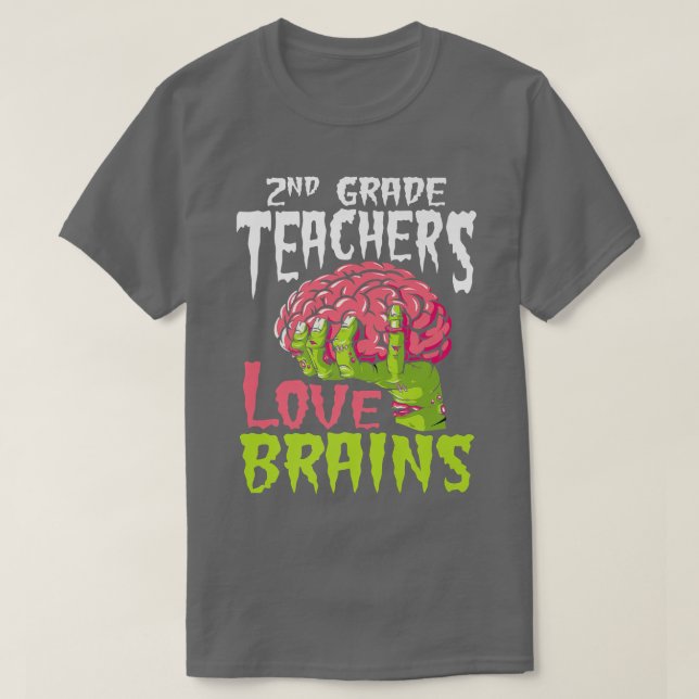 2:a Klass-lärarna Kärlek Brains Zombie Teacher Hal T Shirt (Design framsida)