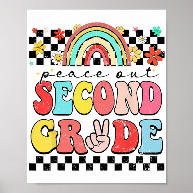 2:a Klass Retro Groovy Lycklig förra skoldagen Poster (Framsidan)