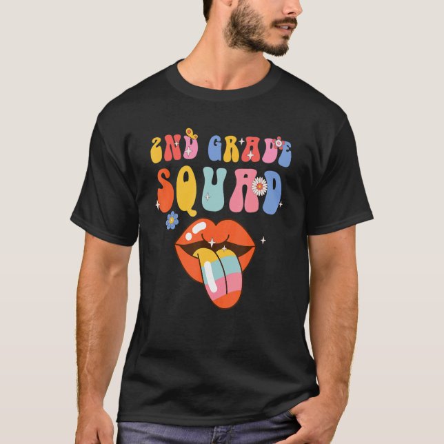 2:a Klass Squad Retro Groovy Back to school Teache T Shirt (Framsida)