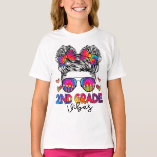 2:a Klass Vibes Messy Bun Girl andra Klass tillbak T Shirt