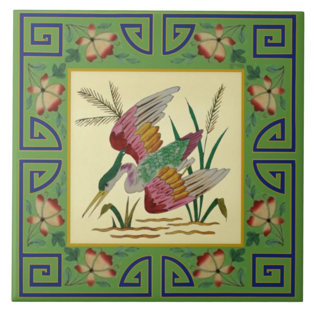 2:a Pair Minton Jade Asian Aesthetic Bird Repro Kakelplatta (Framsidan)