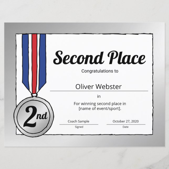 2:a plats certifikat Sportcertifikat (Framsida)