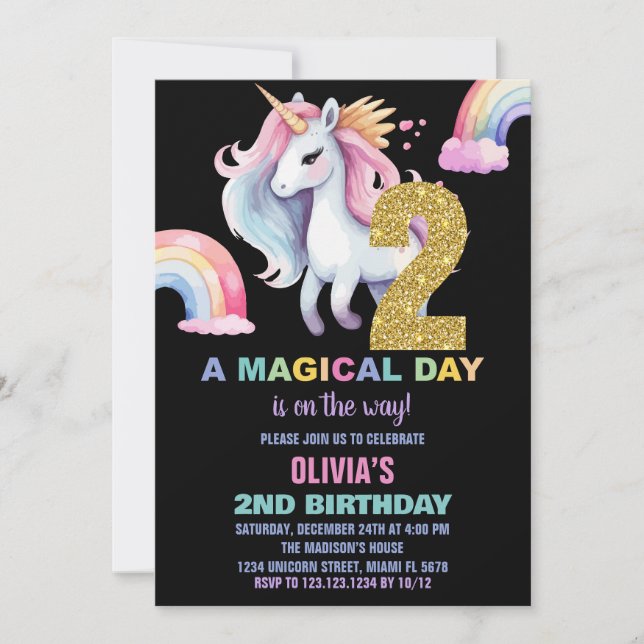 2:a Rainbow Unicorn Birthday: Inbjudan till vatten (Framsida)