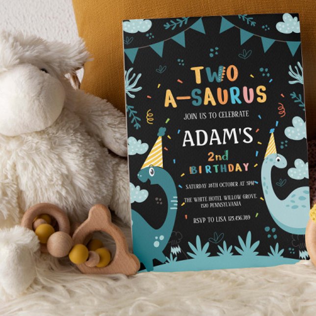 2-a-saurus 2:a födelsedagsdagen Grönt Dinosaur Inbjudningar (Skapare uppladdad)
