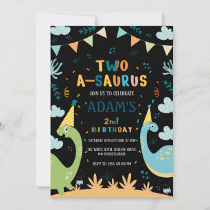2-a-saurus Black Birthday Grönt & Blue Dinosaur Inbjudningar