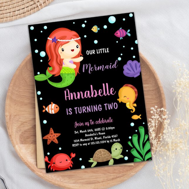2:a Sjöjungfrun för liten Orange, födelsedagsinbju Inbjudningar (2nd Little Orange Mermaid Birthday Invitations)