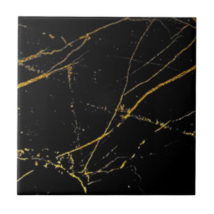 2:a uppsättningen med 4 Guld Veined Black Faux Ma Kakelplatta