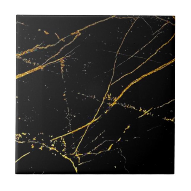 2:a uppsättningen med 4 Guld Veined Black Faux Mar Kakelplatta (Framsidan)