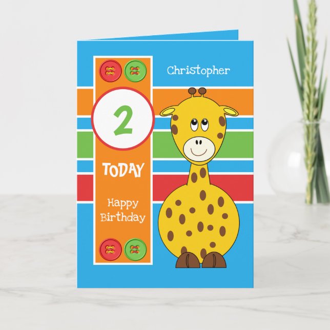 2 år gamla, alla åldrar, giraffe barns födelsedag  kort (Framsida)